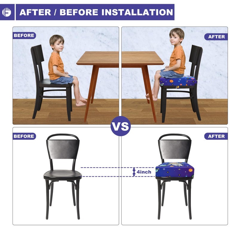 Funcority Toddler Booster Seat for Dining Table, Portable Booster Seat for Kitchen Chair, 4 Inch High-Density Foam Cushion with Adjustable Safety Straps and Non-Slip Bottom, Perfect for Kids Travel and Daily - Image 4